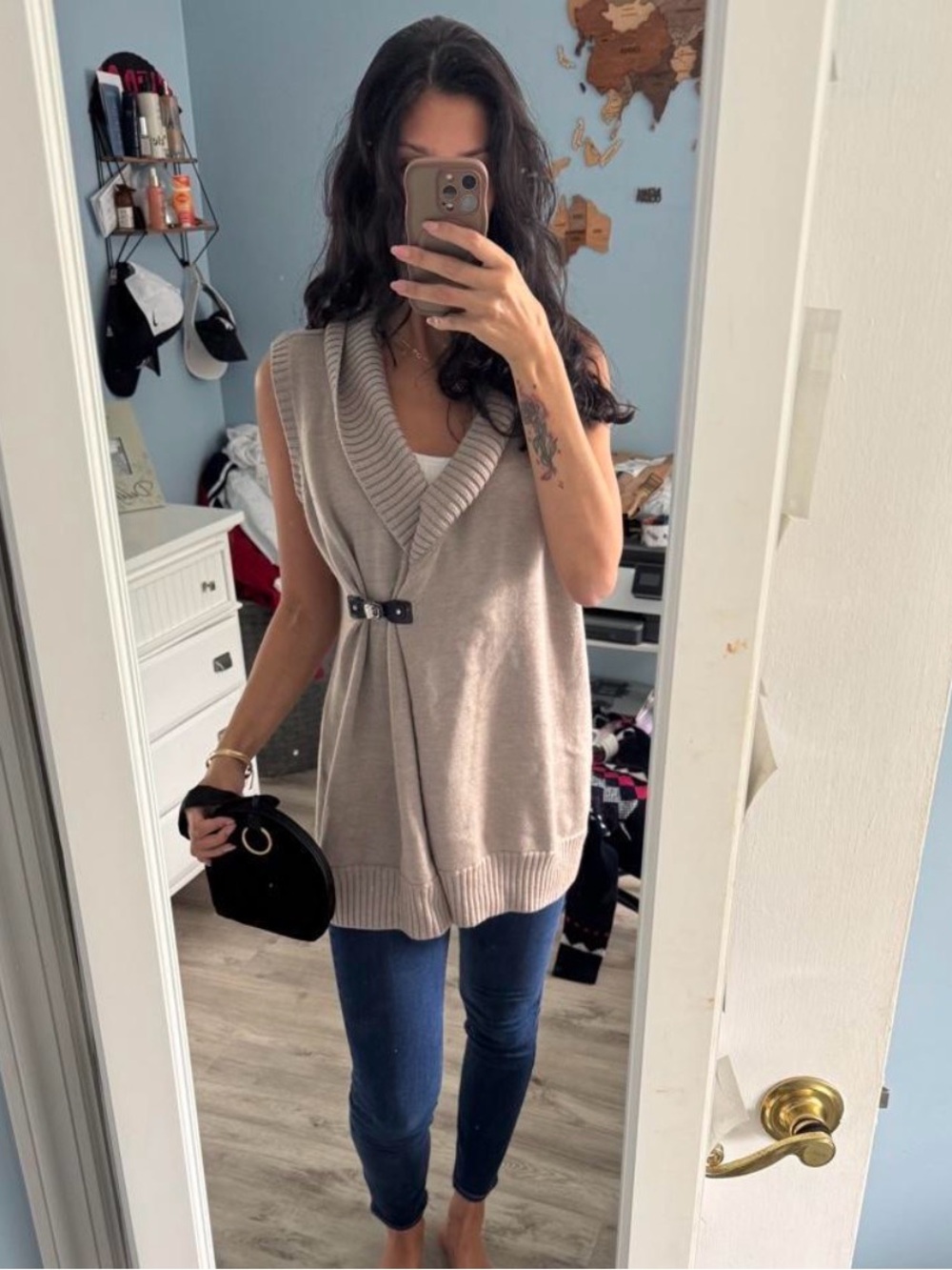 Calvin Klein Taupe Sleeveless Shawl Collar Sweater Vest